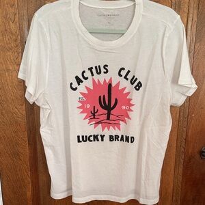 Lucky Brand White Tee with Pink Cactus Graphic